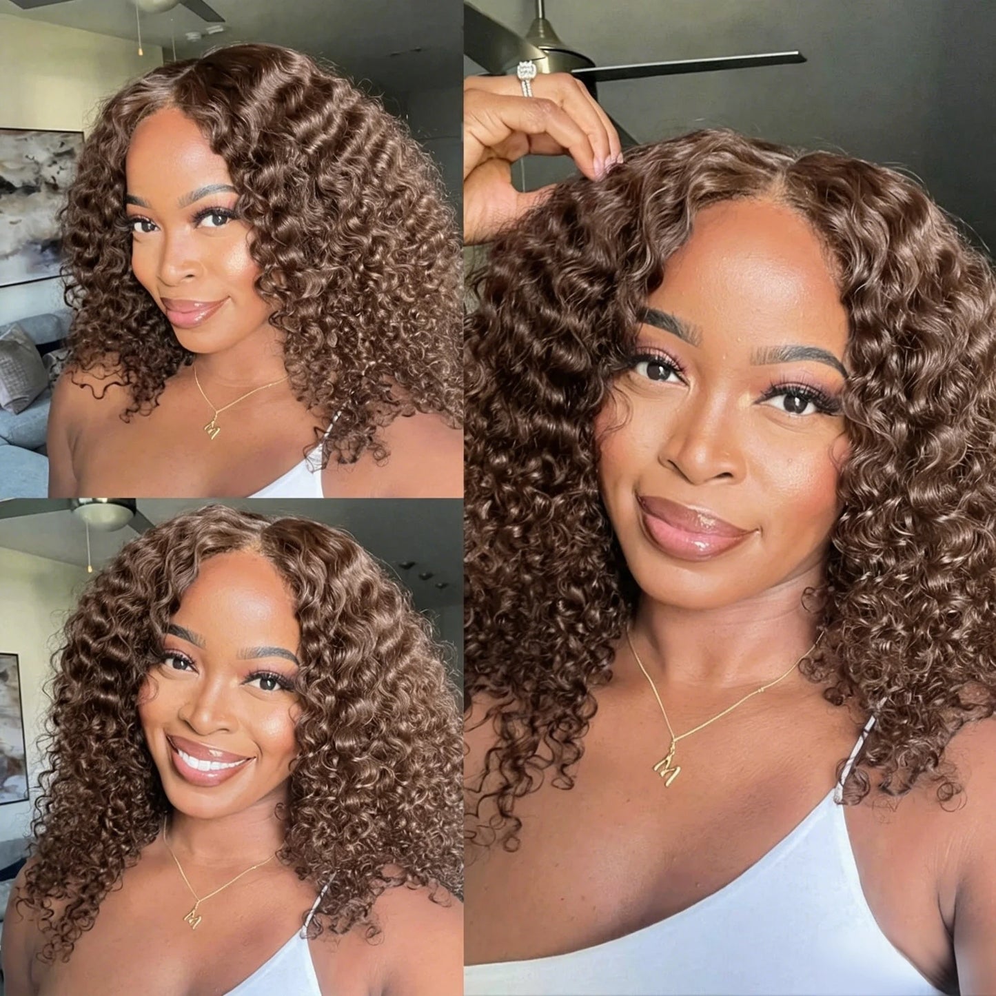 Wet And Wavy Lace Frontal Wig Short Bob Wig Pre Plucked #4 Deep Wave Full Virgin Human Hair Bob Brown Lace Front Wigs Bob Human Hair  Multi Part Pre Plucked with Baby hair