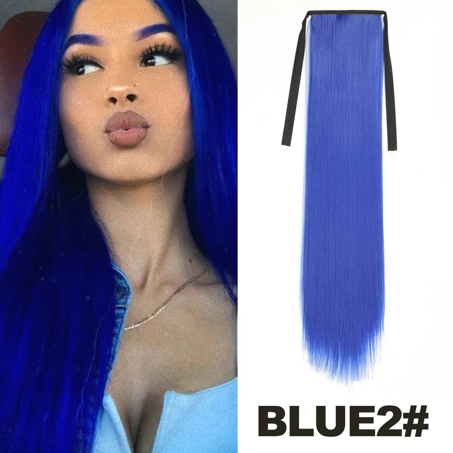 Straight Long Ponytail Extensions 22inch Natural Black Wrap Around Synthetic Hair Piece Pony Tail Hair Hairpieces for Women Girl