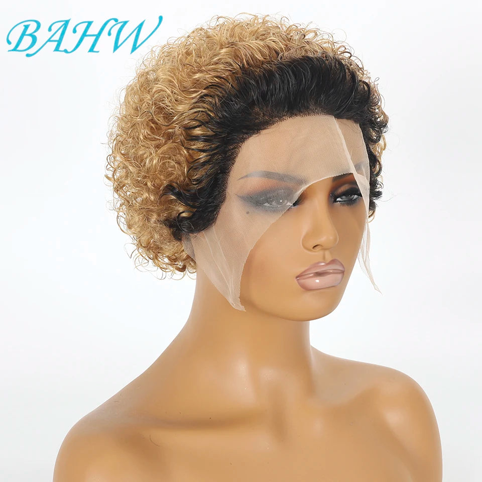 Peruvian Hair Pixie Cut Wig Kinky Curly Virgin Hair Wig 1B/30 Short Bob Natural Color Full Machine Made Wigs For Black Women
