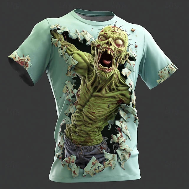 Fun Skull Zombie Horror Patte 3DPatte Sport Quickdry Breatha Men's T-Shirt Outdoor Street Cosplay Parent-child Clothing Summer