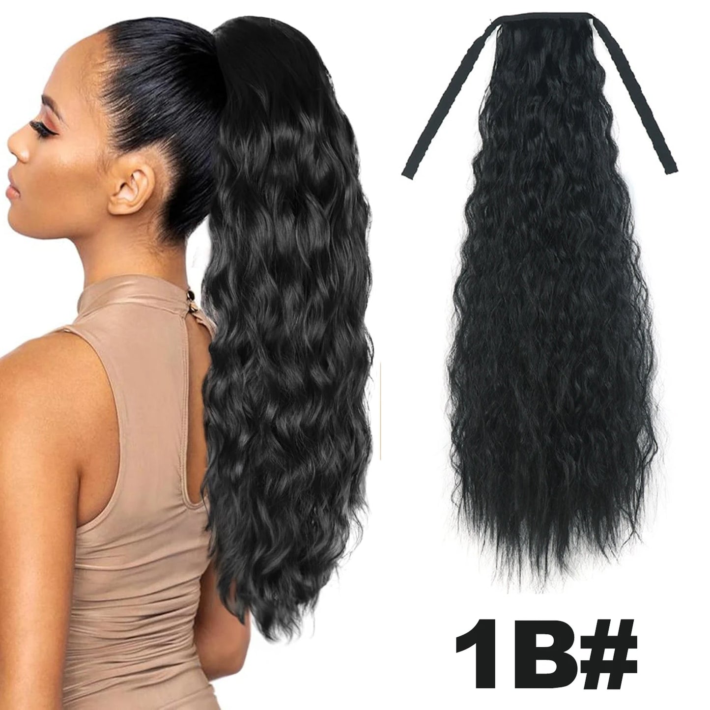 Straight Long Ponytail Extensions 22inch Natural Black Wrap Around Synthetic Hair Piece Pony Tail Hair Hairpieces for Women Girl