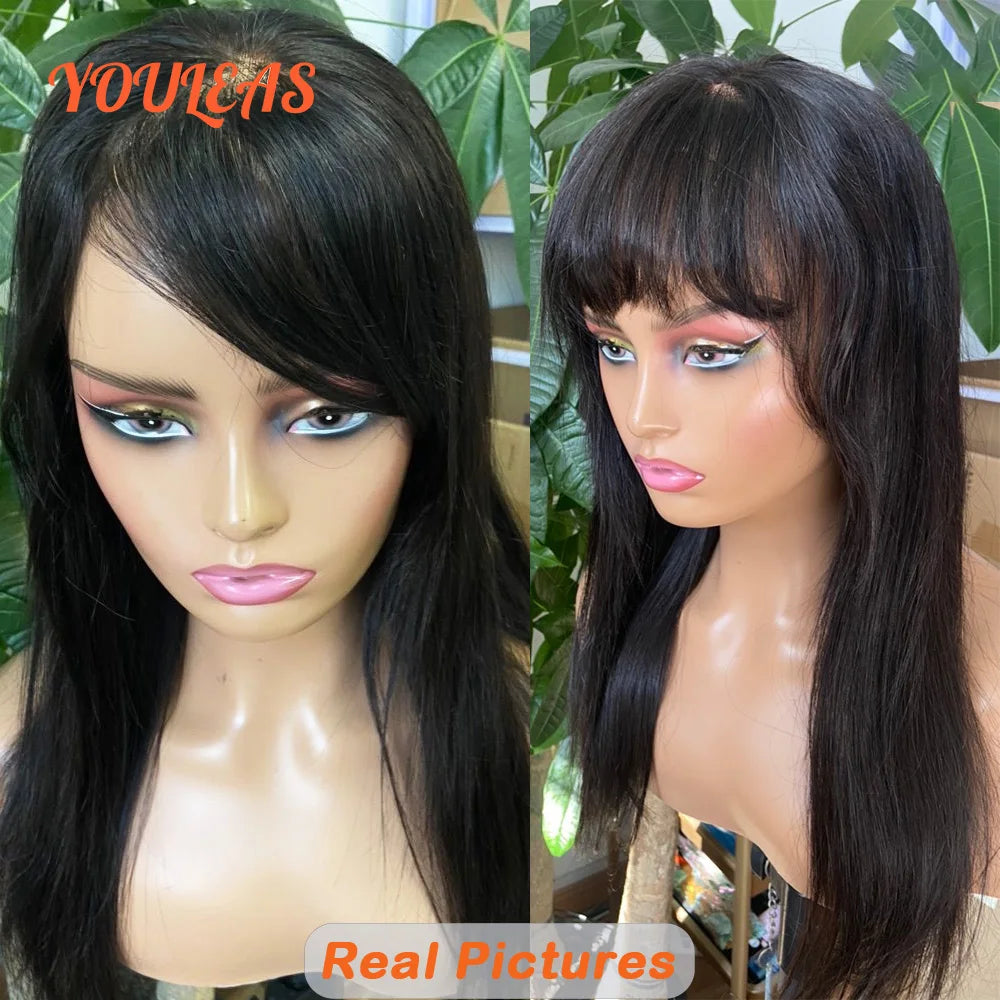 Bone Straight With Bangs 100% Human Hair Wig 360 Precut Transparent Lace Front Hair Wig Virgin Hair For Woman For Clearance