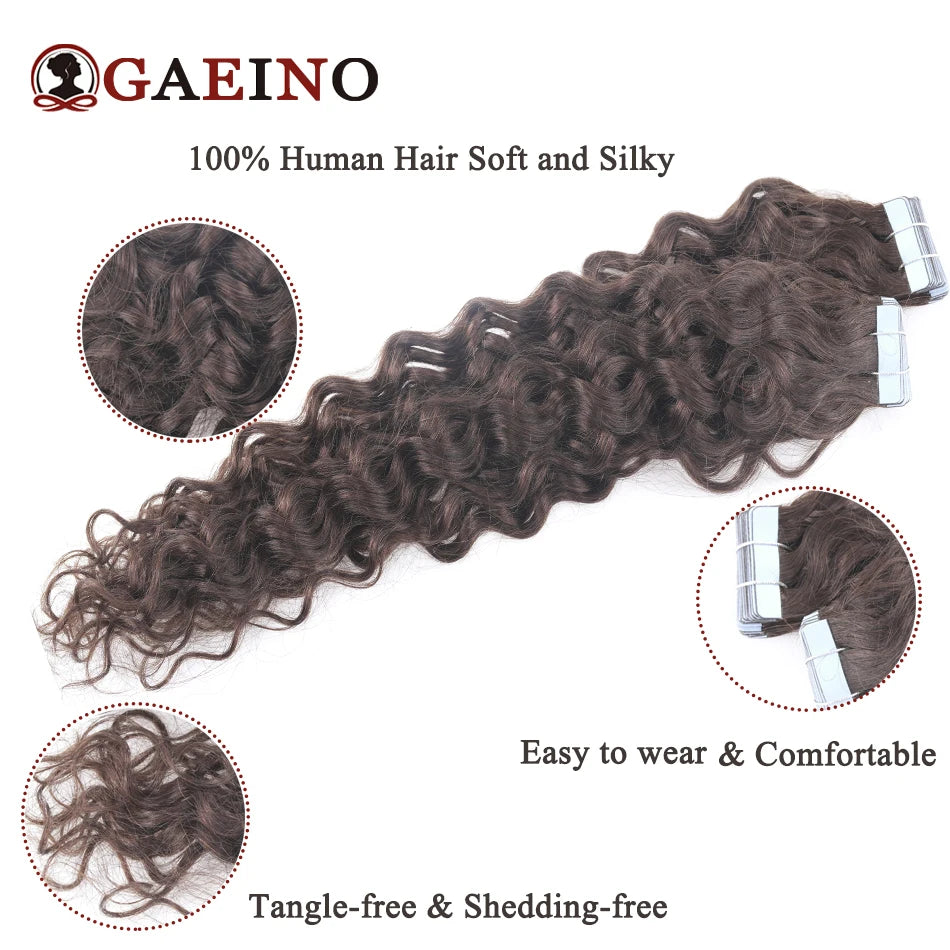 Water Wave Tape in Human Hair Extension Brazilian Hair Skin Weft Tape in Curly Human Hair 20 Pcs/Set Black Brown Blonde Color