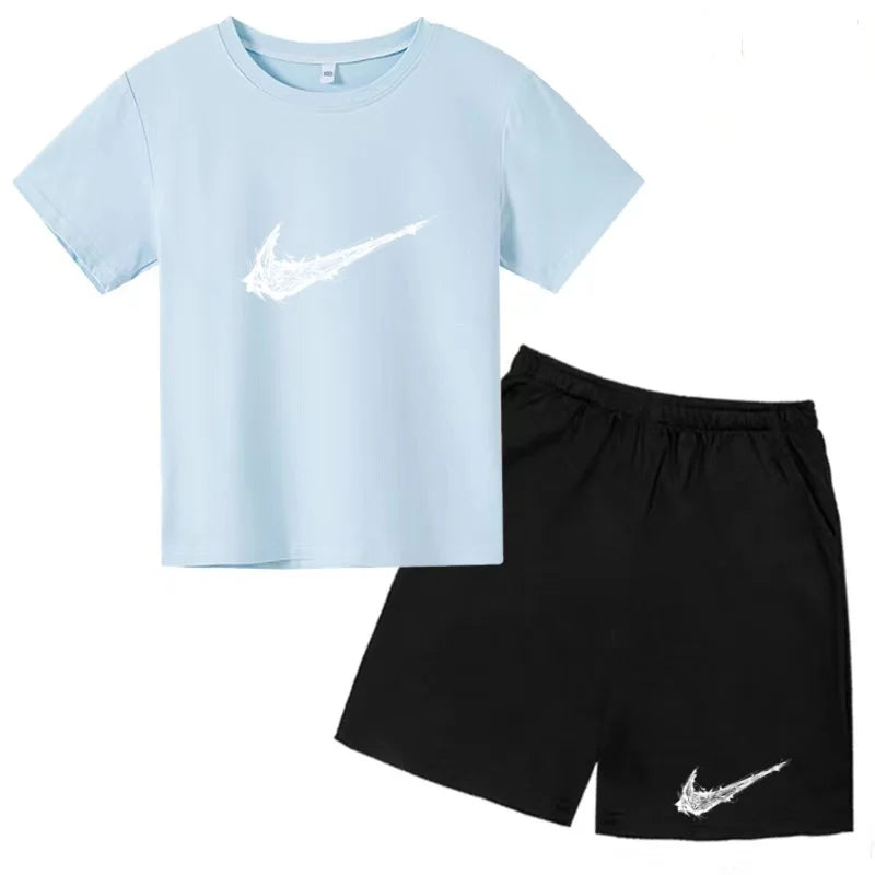 Summer Brand White T-shirt+Shorts Two-piece Set Kids New Clothing Fashion Letter Boy Girl3-13Yrs Sports Short-sleeved Casual Set