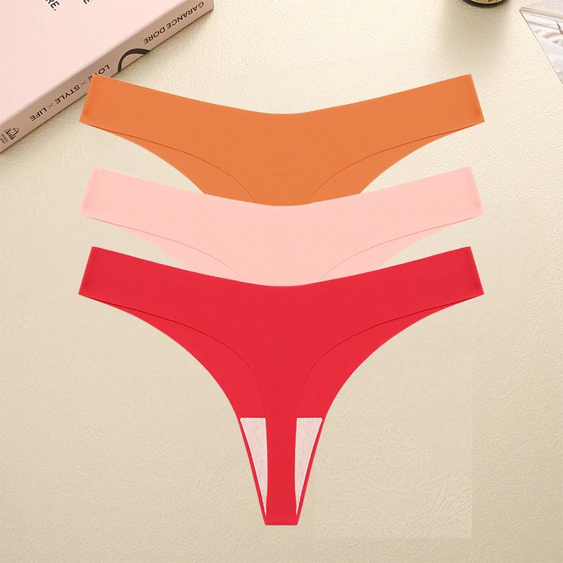 3PCS/SET Sexy G-String Underwear Female T-back Intimates Lingerie Seamless Low Waist Underpants 10 Color Lady Bikini Panty XS-XL