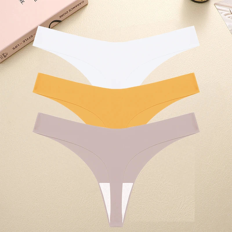 3PCS/SET Sexy G-String Underwear Female T-back Intimates Lingerie Seamless Low Waist Underpants 10 Color Lady Bikini Panty XS-XL