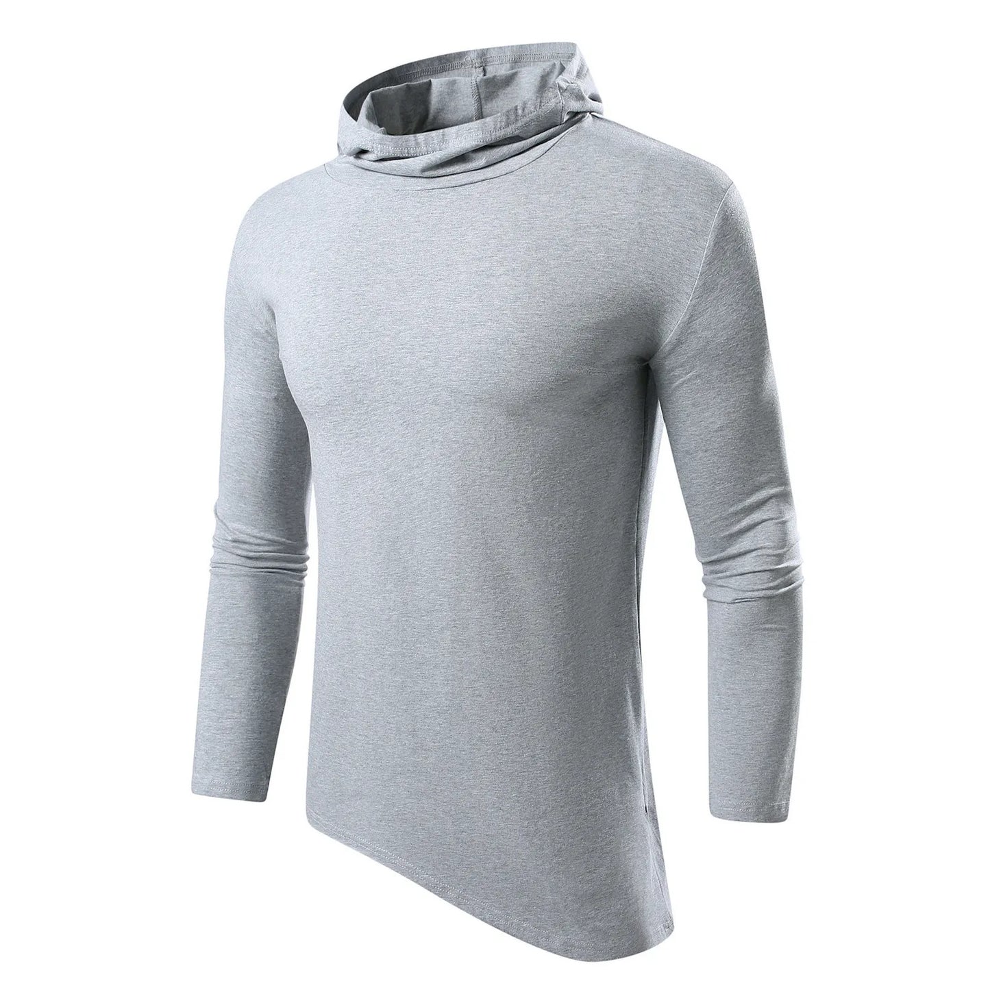 Men Solid Casual Hooded Long Sleeve T Shirt Soft Cotton Irregular Hem Daily Outdoor Top S 3XL