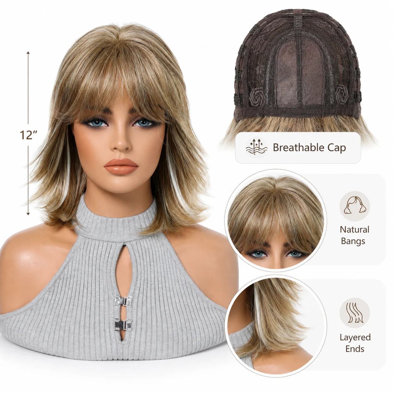 Fashionable wig headband with golden short hair, layered short curly hair, synthetic synthetic synthetic wig headband