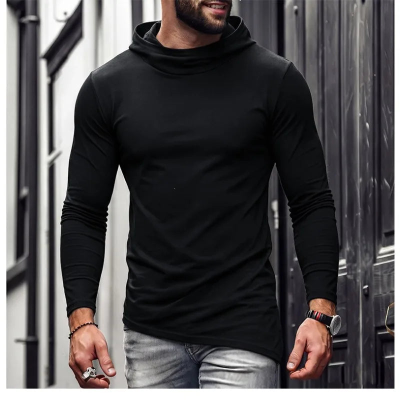 Men Solid Casual Hooded Long Sleeve T Shirt Soft Cotton Irregular Hem Daily Outdoor Top S 3XL