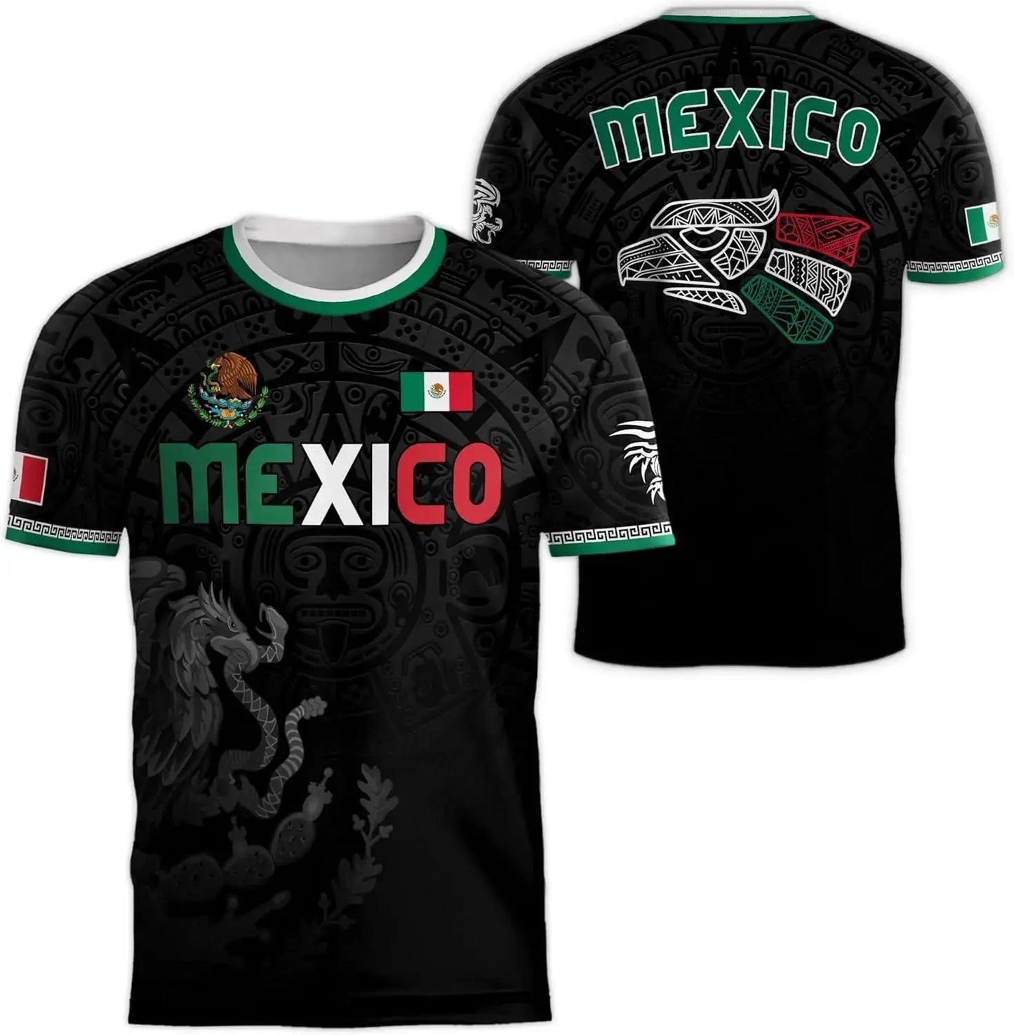 2026 Mexico National Flag Print T Shirt Men women 3D Eagle Pattern Short Sleeve Tees Outdoor Football Sports Clothes Casual Tops