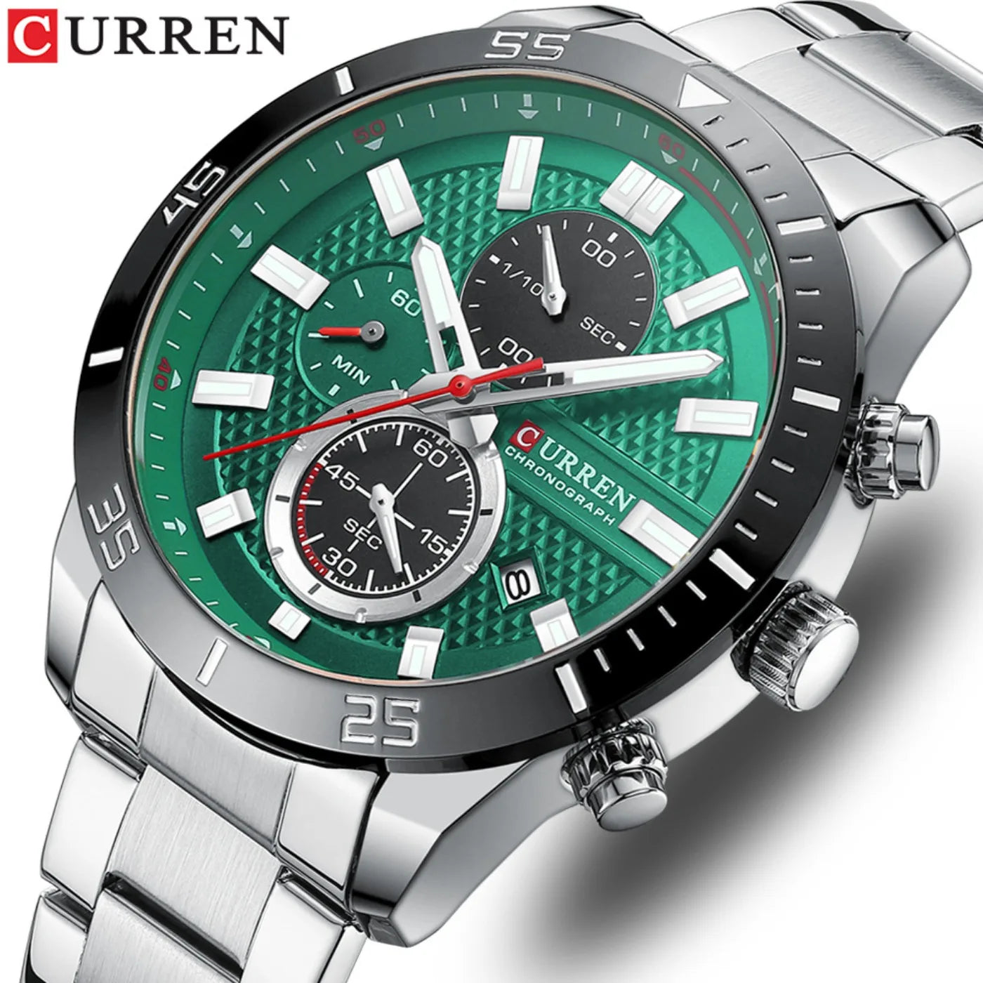 CURREN Men's Fashion Sports Waterproof Stainless Steel Luminous Quartz Watch Classic Business Casual Date Watch Reloj Hombre