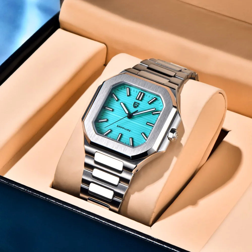 TOP New PAGANI DESIGN 37MM Square Men Quartz Watches Luxury Sapphire Glass AR Coated Business Watch VH31 Luminous Watch for Men