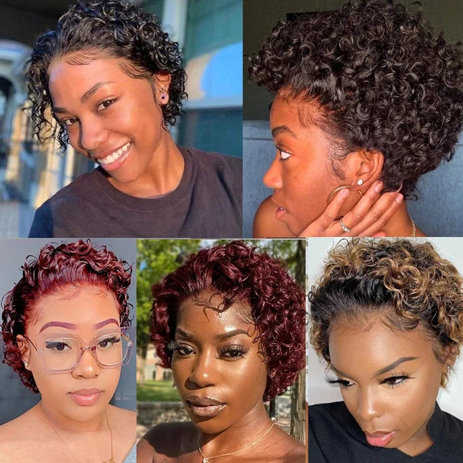Peruvian Hair Pixie Cut Wig Kinky Curly Virgin Hair Wig 1B/30 Short Bob Natural Color Full Machine Made Wigs For Black Women