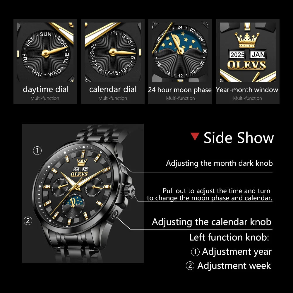 OLEVS 7070 Automatic Watch Men Moon phase Waterproof Men Watches Stainless steel Luxury Mechanical Watch for Men