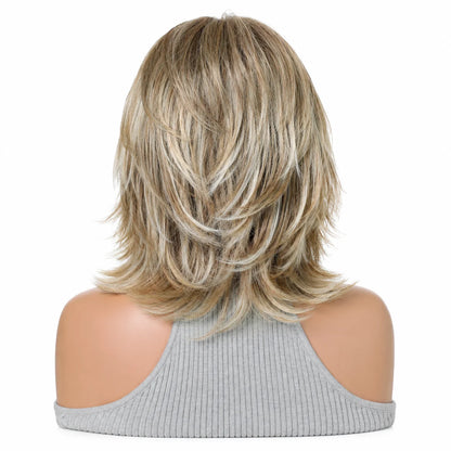Fashionable wig headband with golden short hair, layered short curly hair, synthetic synthetic synthetic wig headband