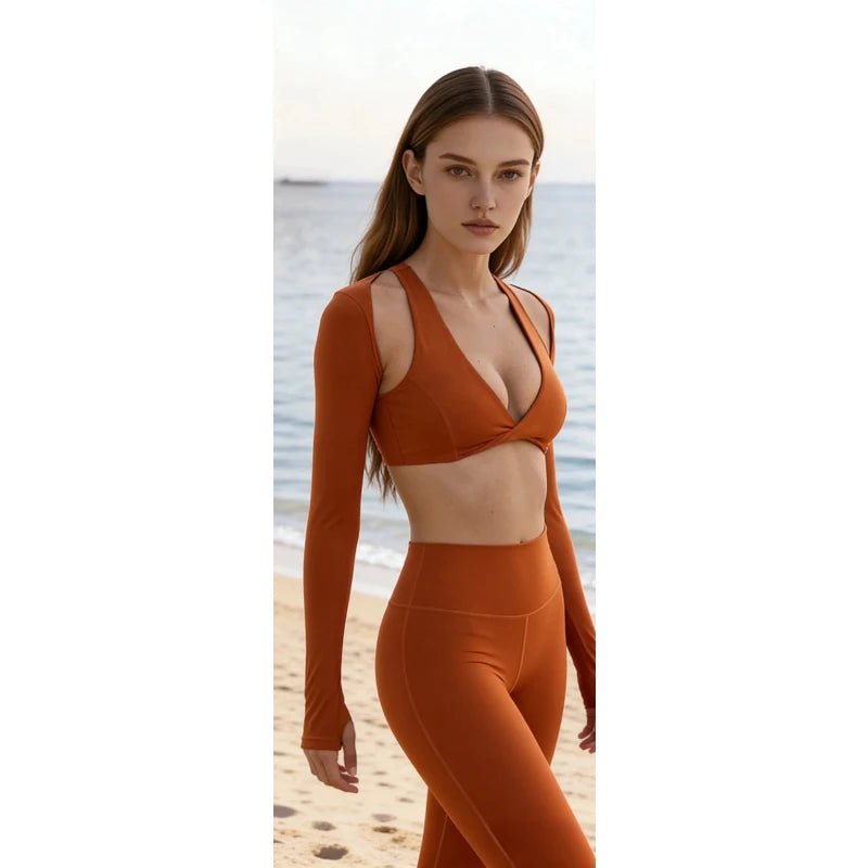 Nude Feel Yoga Long Sleeve Set For Women Pullover Quick-Dry Compression Shirt Outdoor Fitness Activewear Woman Sports Sets