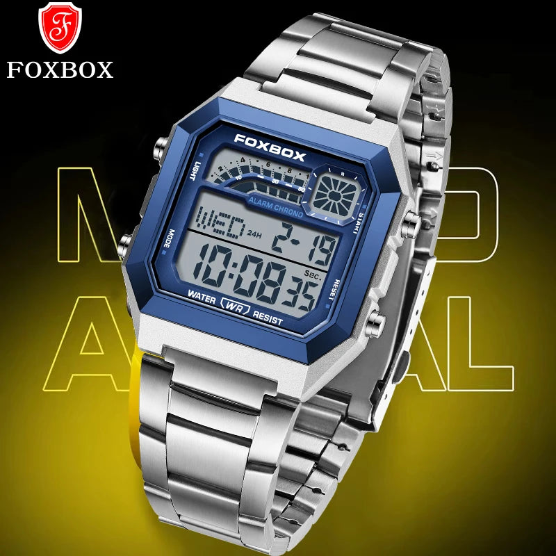 FOXBOX Fashion Luxury Digital Man Watch Casual Sports Date Waterproof Luminous Watches for Men Movement Electronic Watches Male