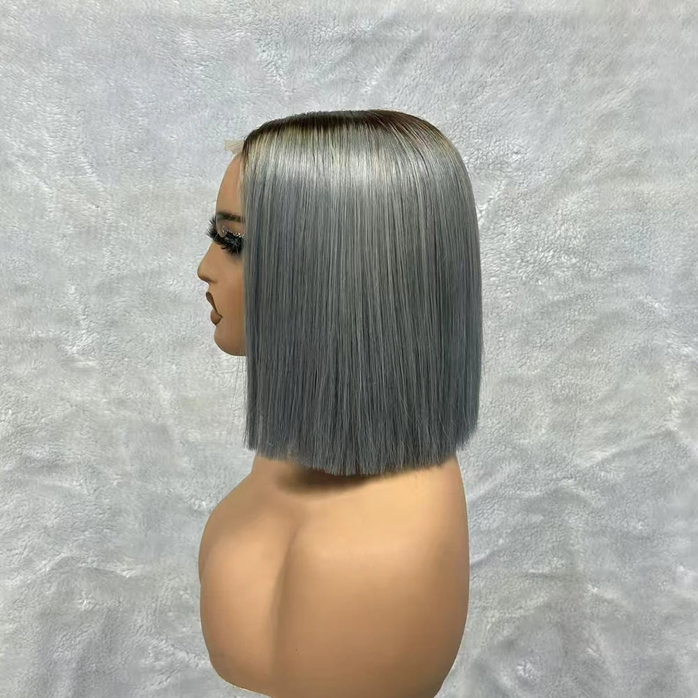 Bone Straight Short Bob Human Hair Brazilian Raw Hair Bone Straight Bob Wig 2x6 Lace Closure Color Wigs for Women