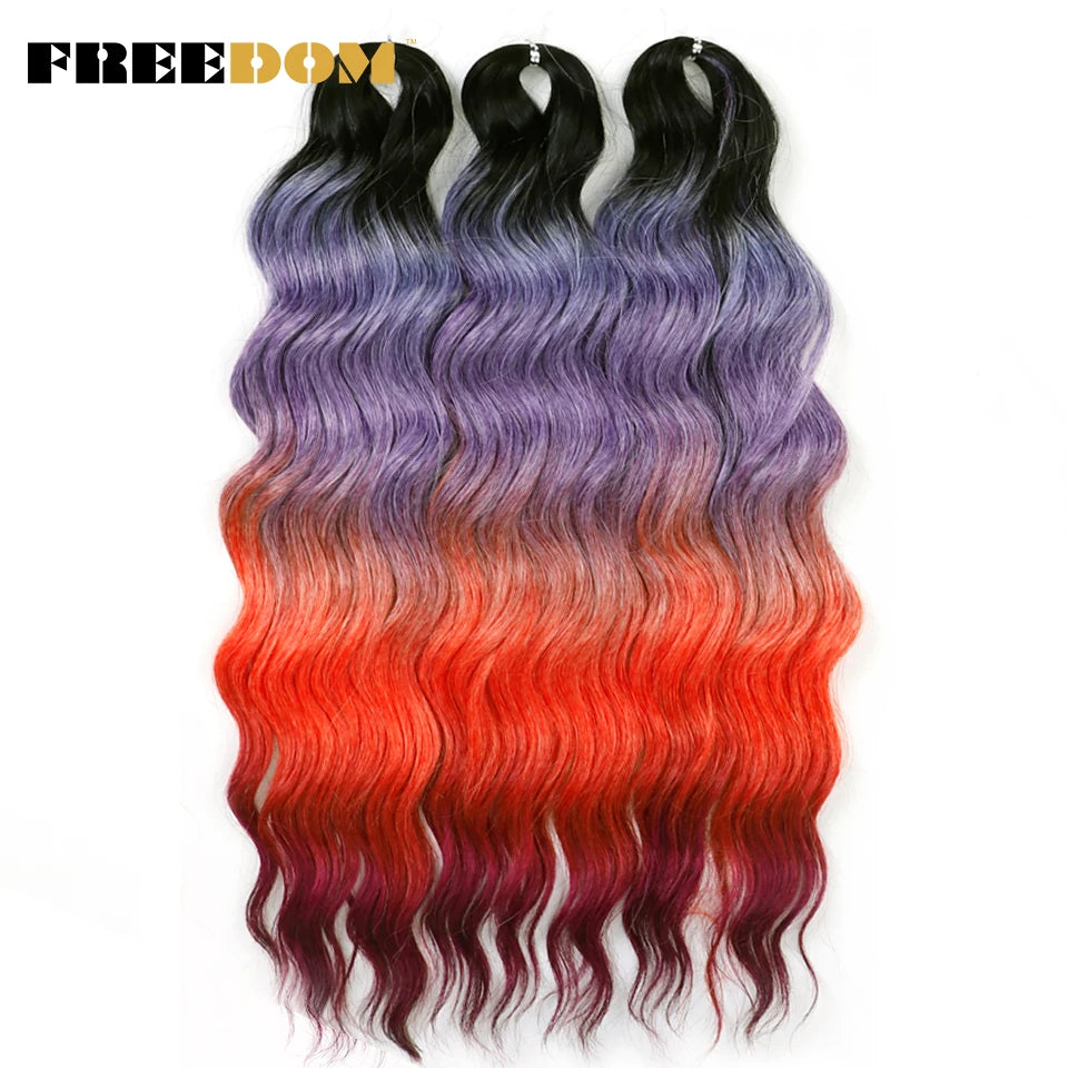 FREEDOM Synthetic Curly Braiding Hair Extensions 24 Inch/60 cm Long Deep Wavy Twist Crochet Braids Hair Ombre Brown Rainbow Hair