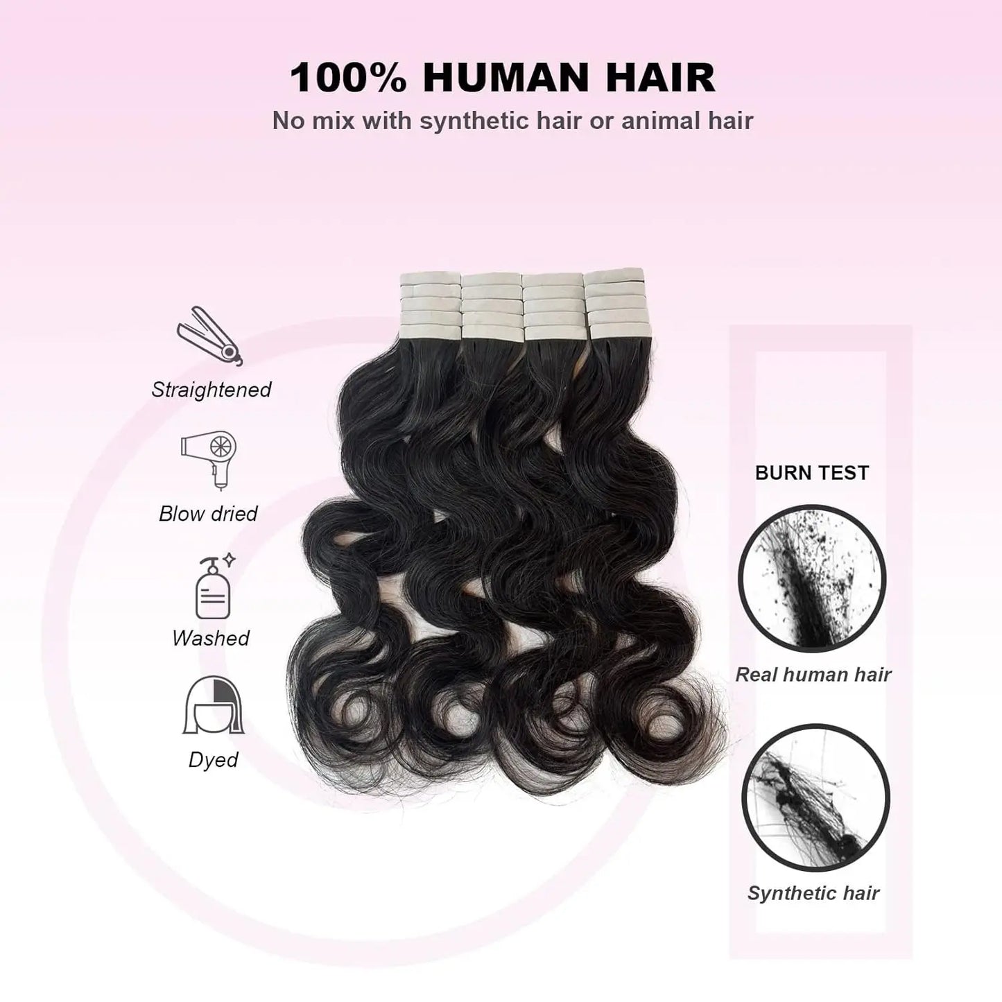 Body Wave Tape In Hair Extensions Natural Black 100% Human Hair Curly Wavy Skin Weft Invisible Full Head Tape ins Hair 20Pcs 50G