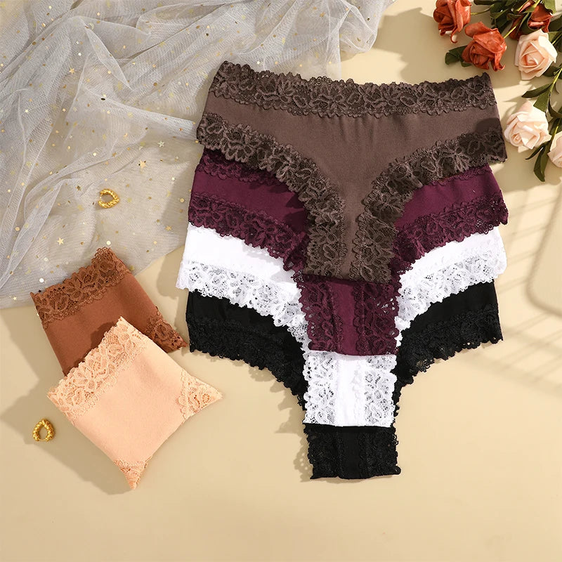 FINETOO 1Pc Sexy Cotton Brazilian Underwear Sexy Lace Panties for Women Female Low Waist Floral Lingerie Briefs Ladies Intimates