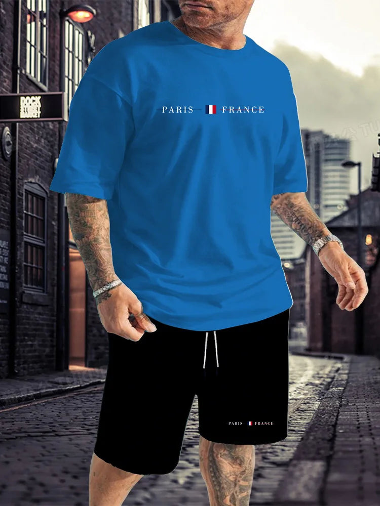 Men's Tracksuit 2 Piece O-neck Short Sleeve Shirt Shorts Set Men's Running Suit Plus Size T Shirts Man Clothing Summer T-shirt