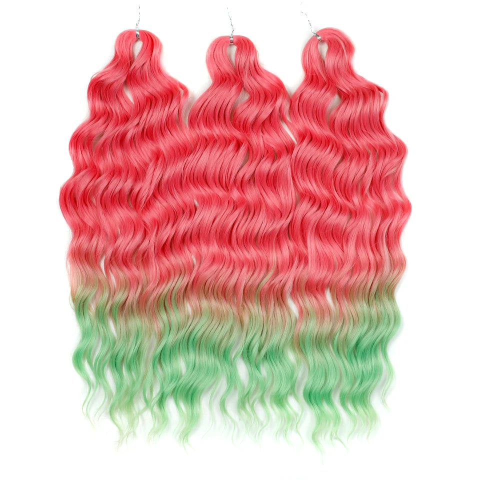 FREEDOM Synthetic Curly Braiding Hair Extensions 24 Inch/60 cm Long Deep Wavy Twist Crochet Braids Hair Ombre Brown Rainbow Hair