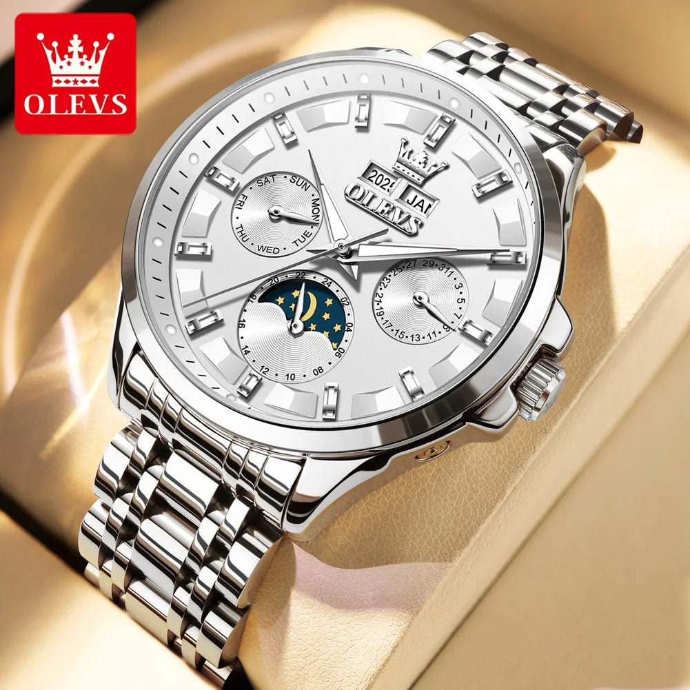 OLEVS 7070 Automatic Watch Men Moon phase Waterproof Men Watches Stainless steel Luxury Mechanical Watch for Men