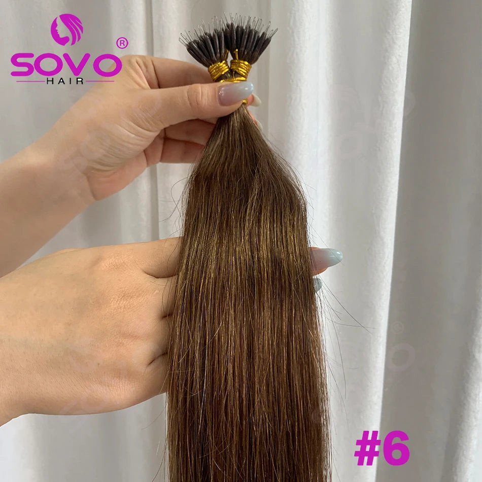 Nano Ring Hair Extensions Human Hair 100 Strands Remy European Straight Hair Natural Blonde Invisible Reusable