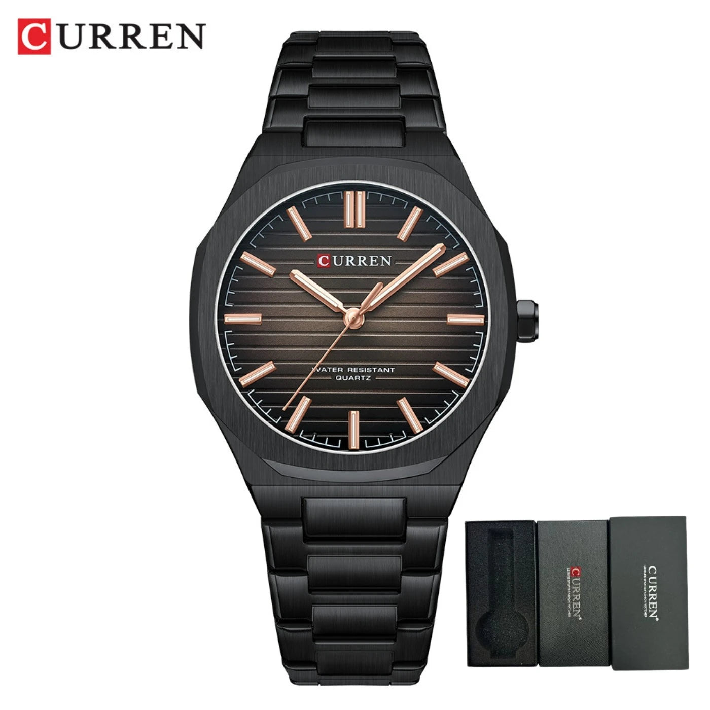 CURREN 8456 Business Quartz Stainless Steel Strap Watch Square Dial Casual Style Wristwatch with Waterproof Function