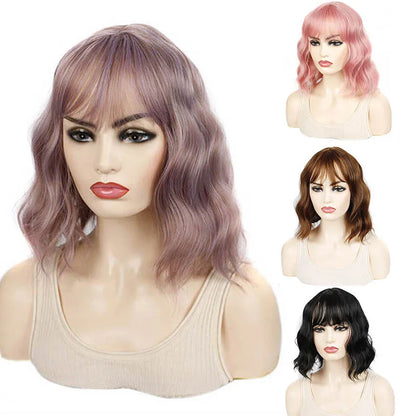 Jeedou 14 Inch Water Wave Bob Wig With Air Bangs Matte Synthetic Short Wavy Wigs For Women Daily Cosplay Colorful Wig