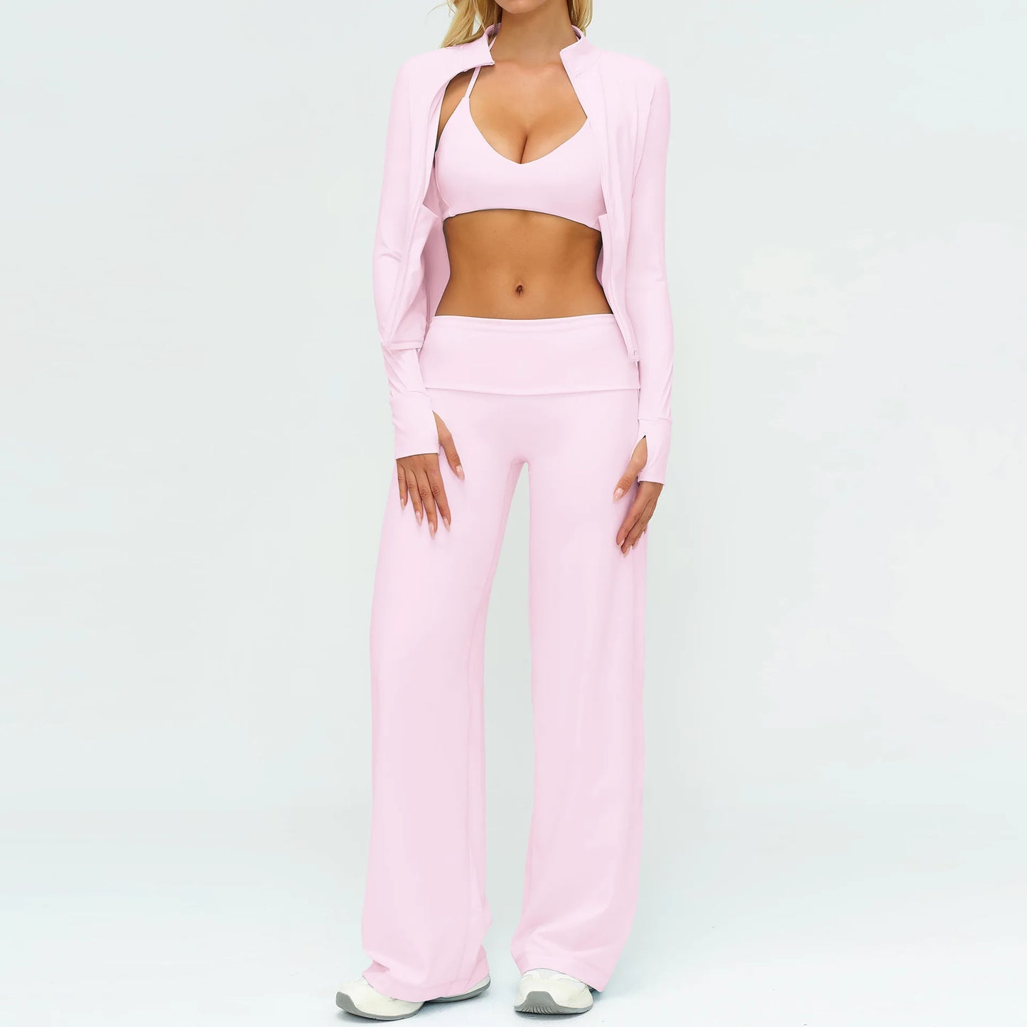 BIANHUI Women's Tracksuit Yoga Set Loose Casual Women Outdoor Sports Long Sleeve 2/3 Piece Set Sportswear Woman Gym Clothes