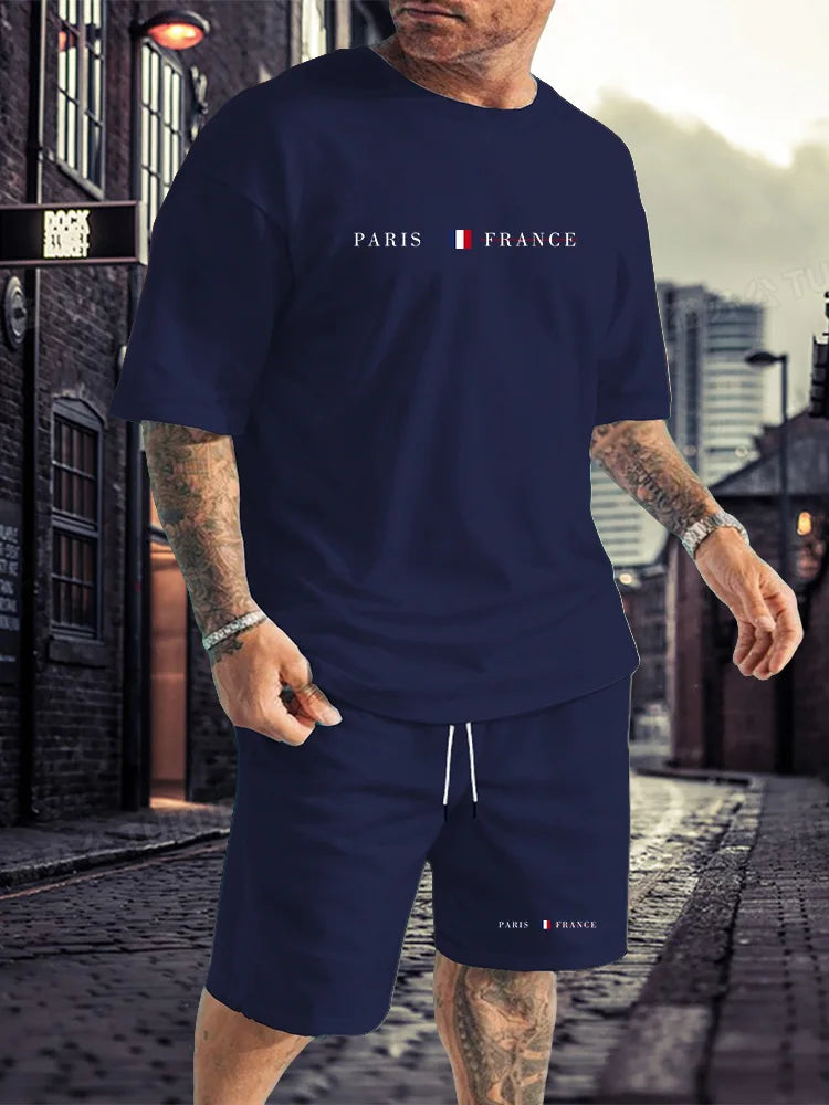 Men's Tracksuit 2 Piece O-neck Short Sleeve Shirt Shorts Set Men's Running Suit Plus Size T Shirts Man Clothing Summer T-shirt