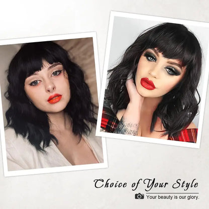 Jeedou 14 Inch Water Wave Bob Wig With Air Bangs Matte Synthetic Short Wavy Wigs For Women Daily Cosplay Colorful Wig
