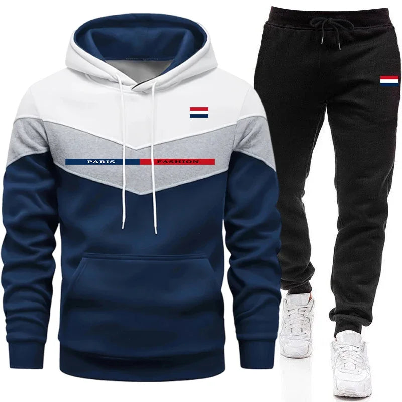 Fall Winter Daily Casual Sports Jogging Suit Outdoor Comfort Hoodie Outfits Paris Fashion Men's Set Hooded Sweatshirt Sweatpants