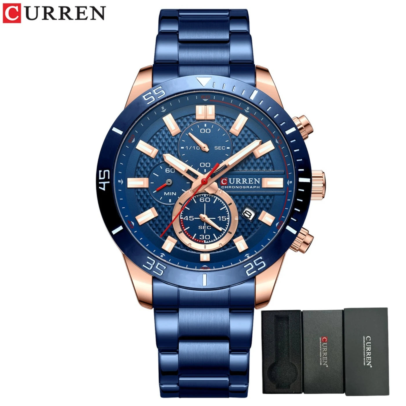 CURREN Men's Fashion Sports Waterproof Stainless Steel Luminous Quartz Watch Classic Business Casual Date Watch Reloj Hombre