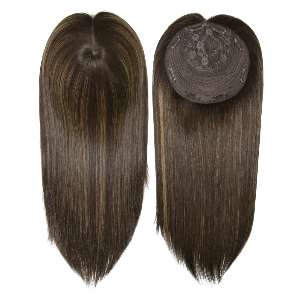 14 Inches Mogolian Cuticle Remy Hair Topper Silky Straight 8x8” Jewish Kosher Human Hairpieces Topper Free Style 120% Density