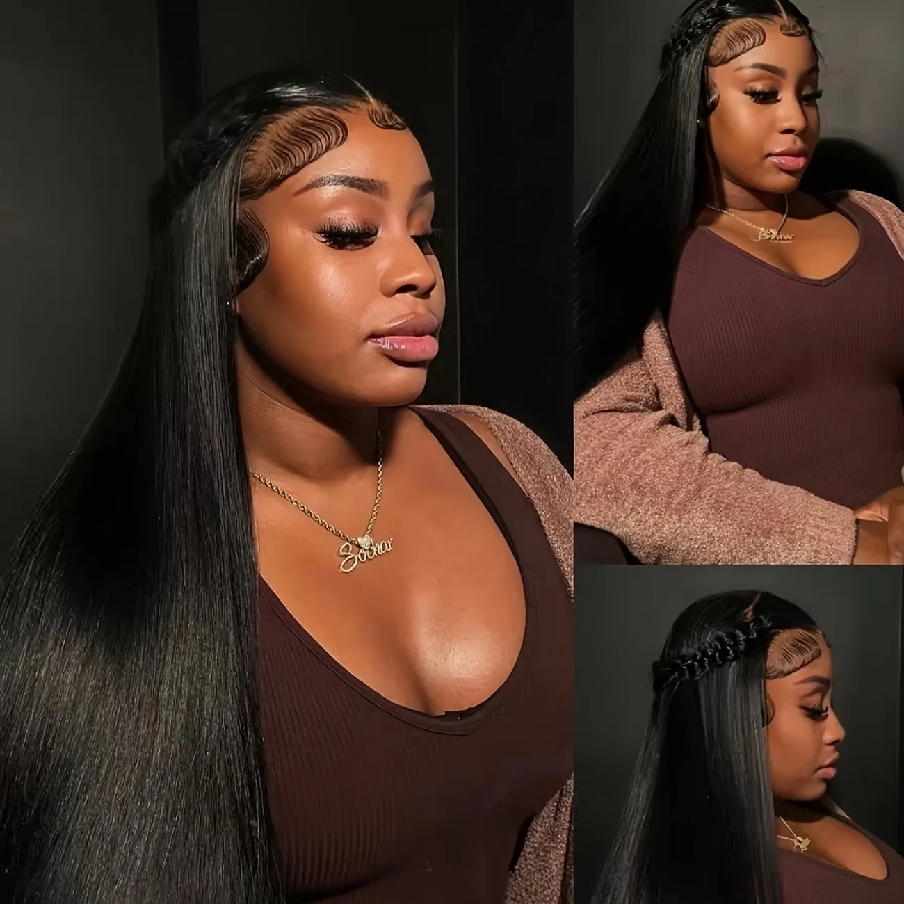 5x5 Natural Color Straight Human Hair Wig Swiss HD Lace Front Straight Wig Three Densities are Avaliable All Fluffy Full Hair Natural Looking Comfortable Pre Plucked Hairline with Baby Hair Easy to Maintain for Everyday and Occasion Use