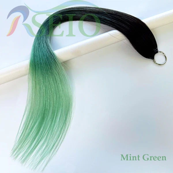 RESIO  Feather Hair Extensions Straight 100% Real Human Microring Hair Extensions Color Purple Blue Pink Gray 18-20inch