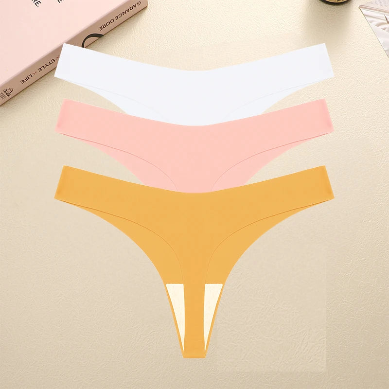 3PCS/SET Sexy G-String Underwear Female T-back Intimates Lingerie Seamless Low Waist Underpants 10 Color Lady Bikini Panty XS-XL