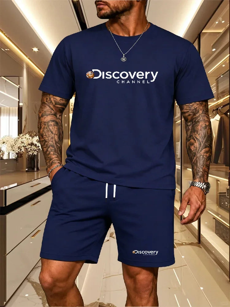 2026 Summer Men's Streetwear 2 Piece Set O-Neck T-Shirt+Sports Shorts Quick Dry Fitness Gym Running Suit Hot Sale Fashion Casual