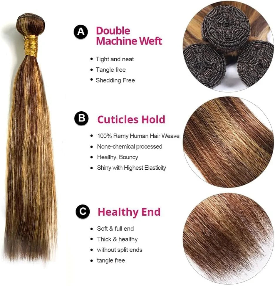 Piano Color 4/27 Straight Bundles Virgin Human Hair Brazilian Hair Weaving Highlight Human Hair 2/3 Bundles Deals For Extensions