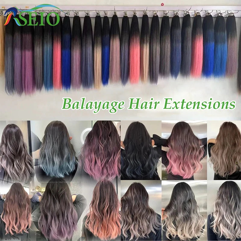 RESIO  Feather Hair Extensions Straight 100% Real Human Microring Hair Extensions Color Purple Blue Pink Gray 18-20inch