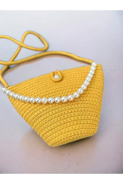 Women yellow pearl design shoulder bag elegant daily handbag