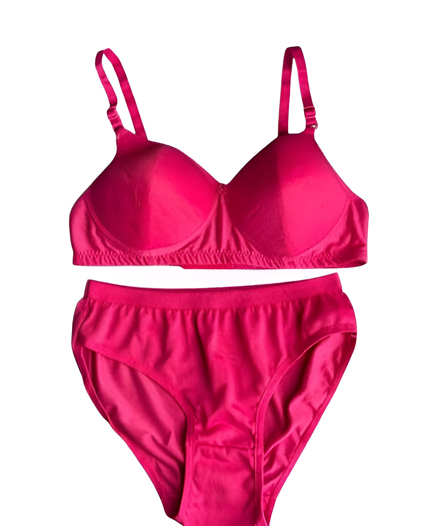 Women's Hot Pink Bra and Panty Set Soft Cotton Lingerie