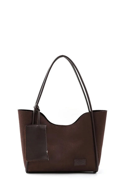 Brown suede SHK108 women hand and shoulder bag with wallet and makeup