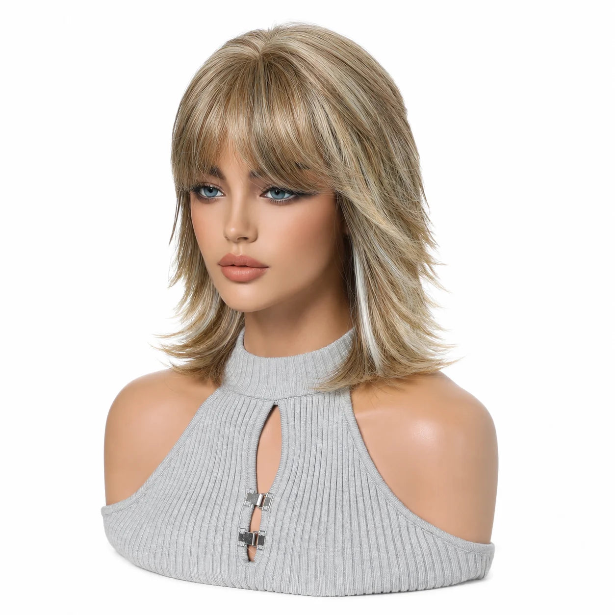 Fashionable wig headband with golden short hair, layered short curly hair, synthetic synthetic synthetic wig headband