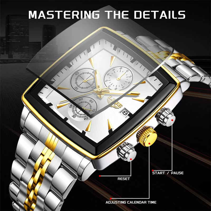 LIGE Business Men's Watches Square Waterproof Luminous Sports Quartz Watch Stainless Steel Strap Calendar Relogios Masculino+Box