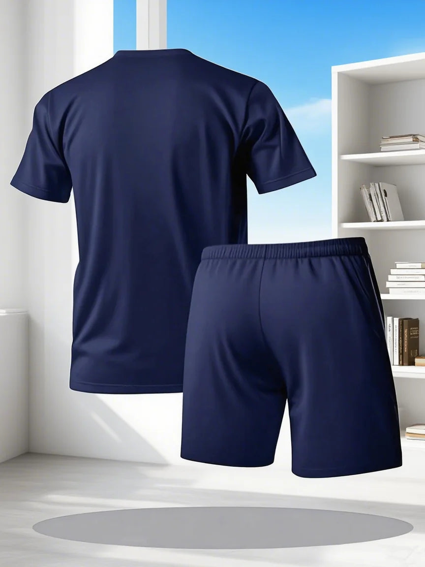 Youth Men's Fashionable Casual Sports Two-Piece Set Print Summer Short-Sleeved T-Shirt And Shorts Ensemble