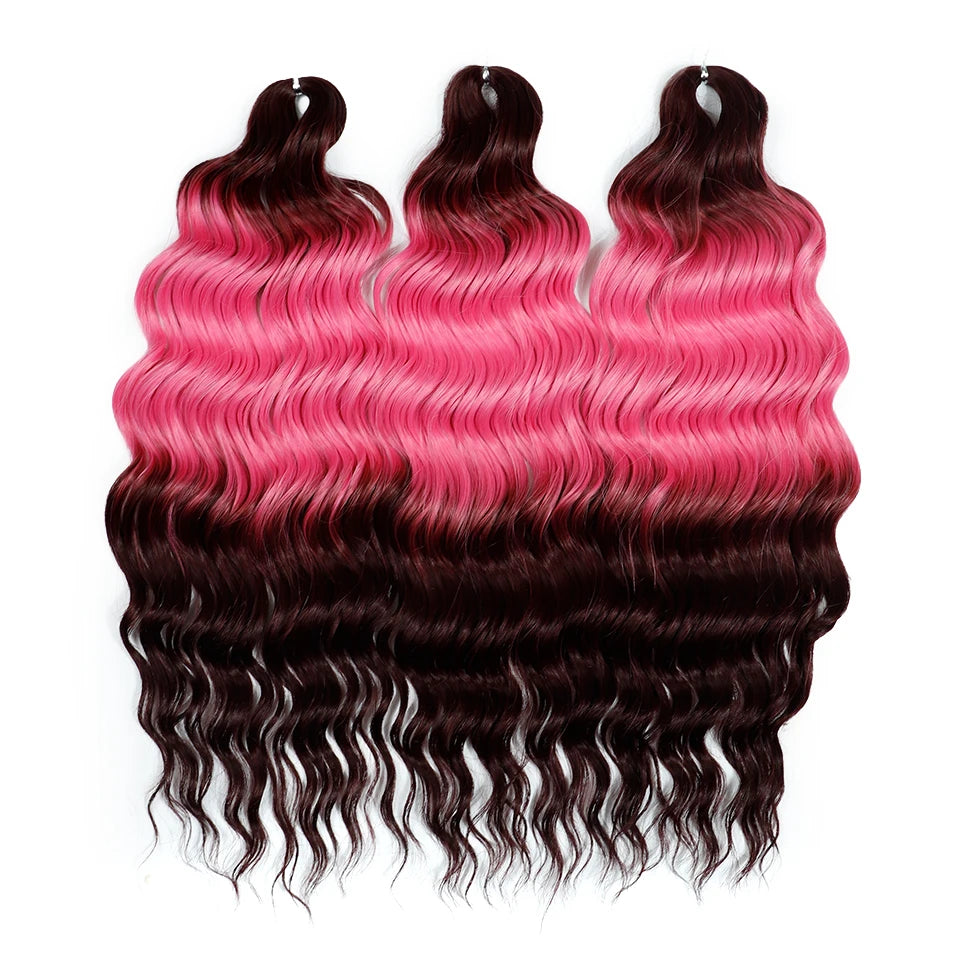 FREEDOM Synthetic Curly Braiding Hair Extensions 24 Inch/60 cm Long Deep Wavy Twist Crochet Braids Hair Ombre Brown Rainbow Hair